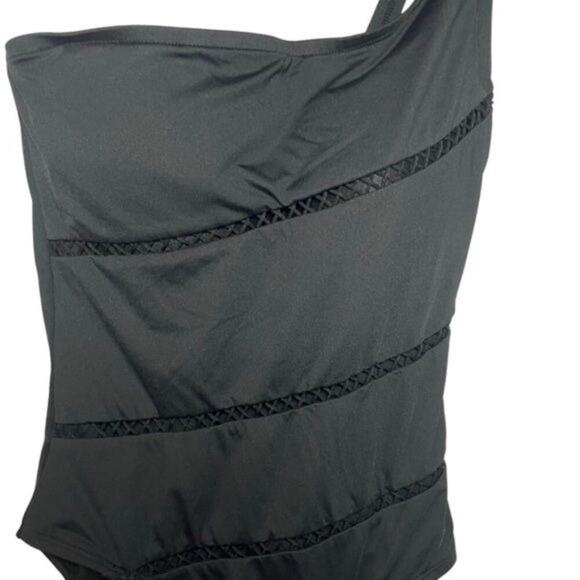 Sea Level Australia One-Shoulder Black Swimsuit Size 4 With Lace Panel Detail - Picture 2 of 6